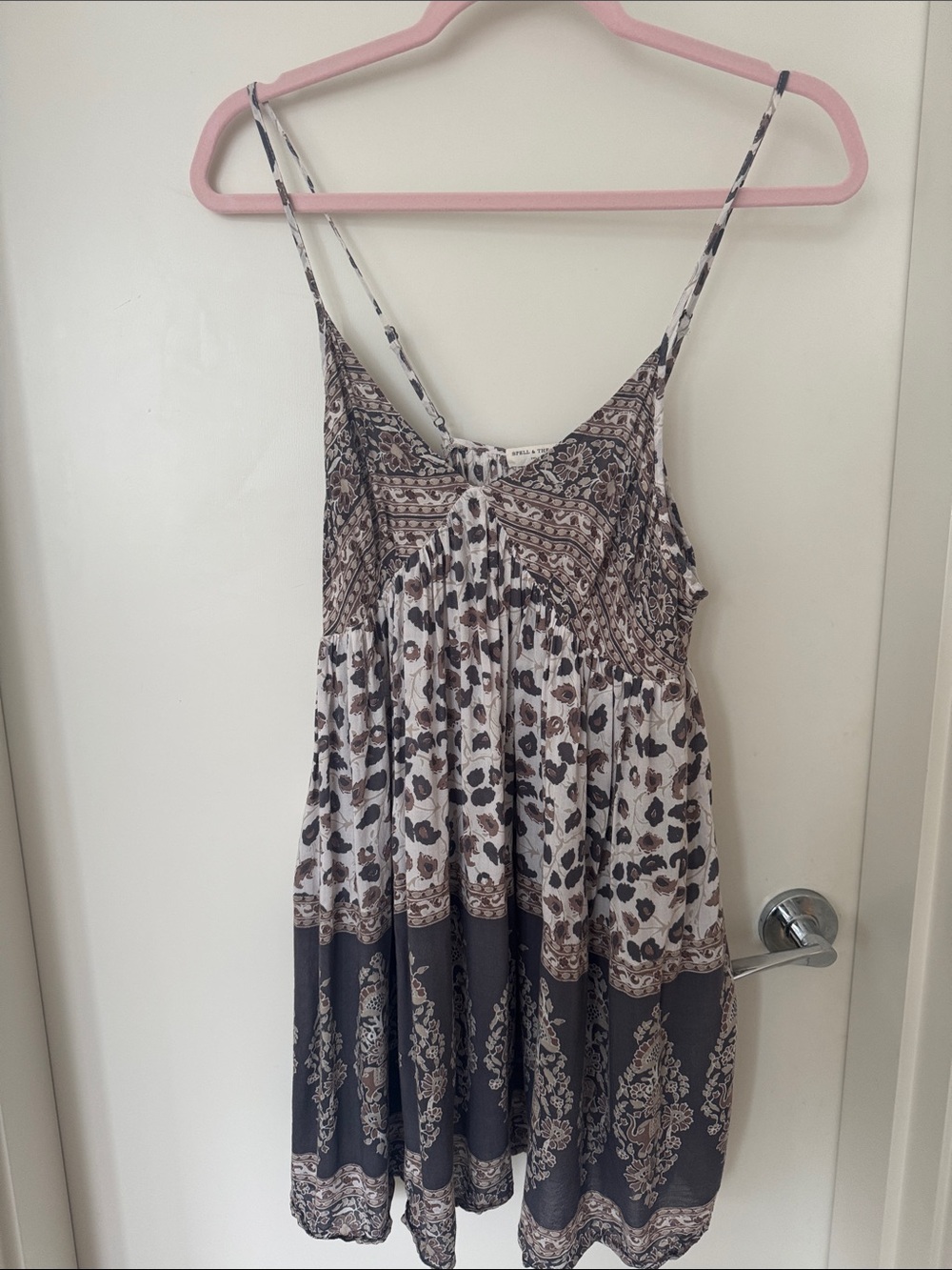 Spell Neutral Patterned Spaghetti-Strap Sundress